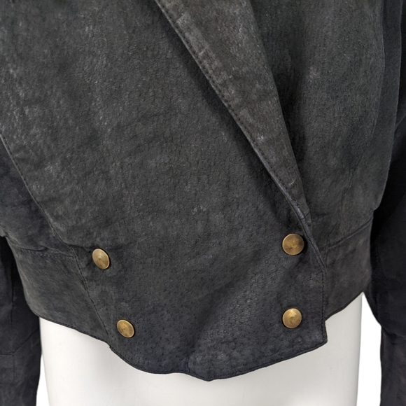 Vintage 80s Fringe Leather Jacket Western Womens Black Distressed - Picture 3 of 14